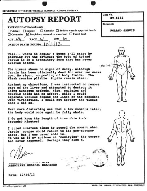 autopsy report template for students